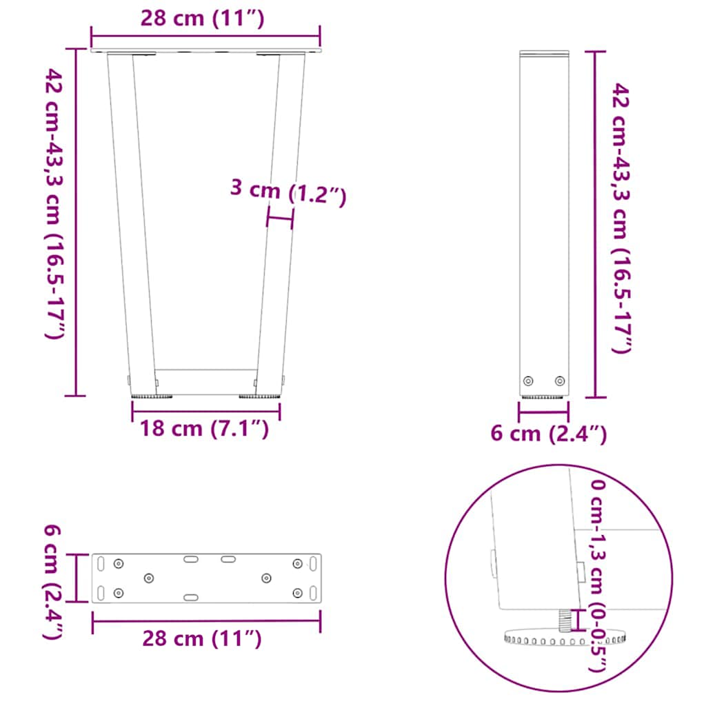 Coffee Table Legs V-Shape 2 pcs Natural Steel 28x(42-43.3) cm Steel