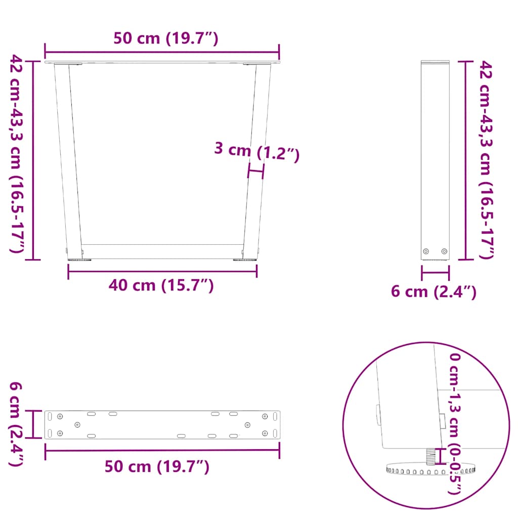 Coffee Table Legs V-Shape 2 pcs White 50x(42-43,3) cm Steel