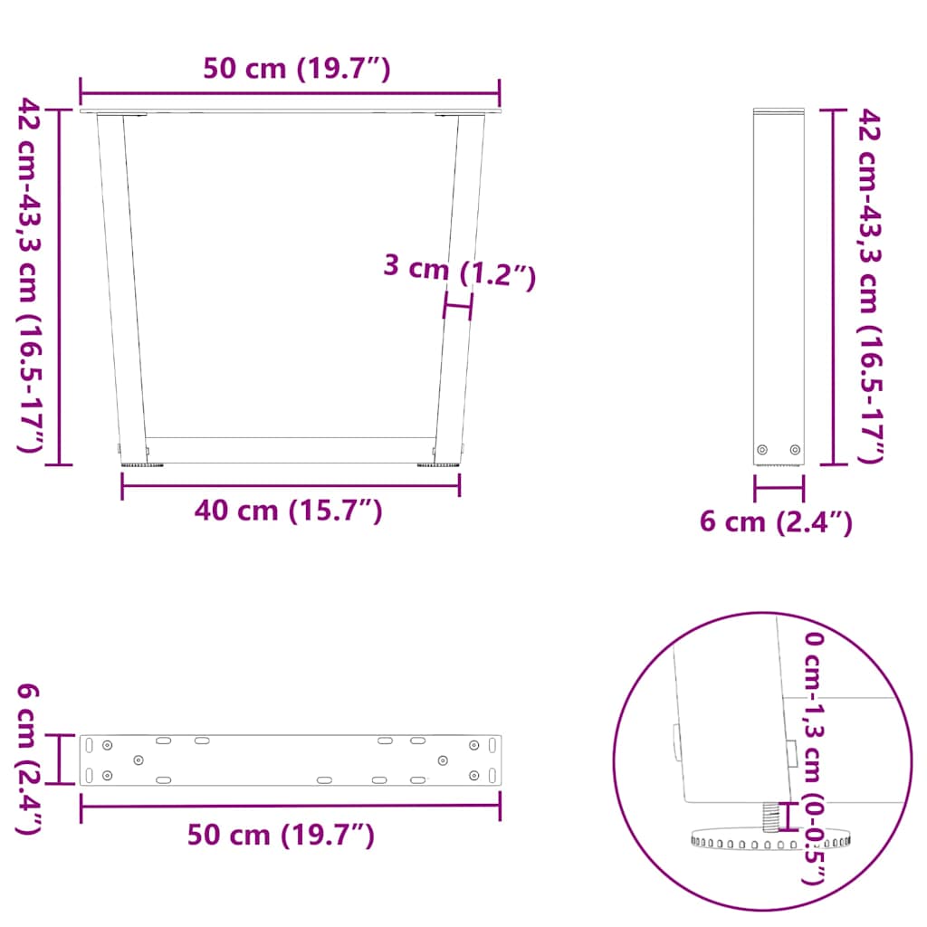 Coffee Table Legs V-Shape 2 pcs Natural Steel 50x(42-43.3) cm Steel