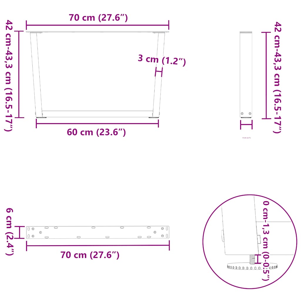 Coffee Table Legs V-Shape 2 pcs Anthracite 70x(42-43,3) cm Steel