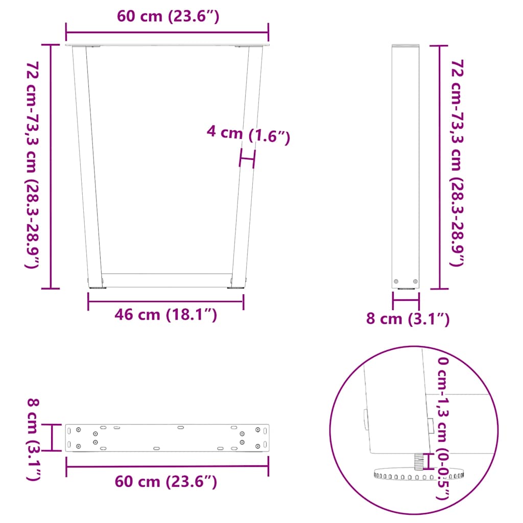 Dining Table Legs V-Shape 2 pcs Anthracite 60x(72-73,3) cm Steel