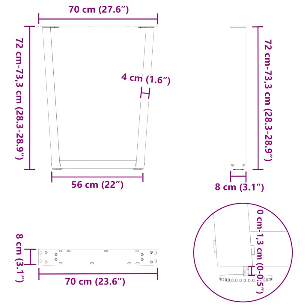 Dining Table Legs V-Shape 2 pcs Black 70x(72-73,3) cm Steel