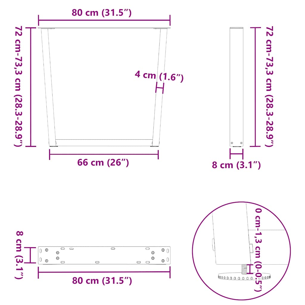 Dining Table Legs V-Shape 2 pcs Black 80x(72-73,3) cm Steel