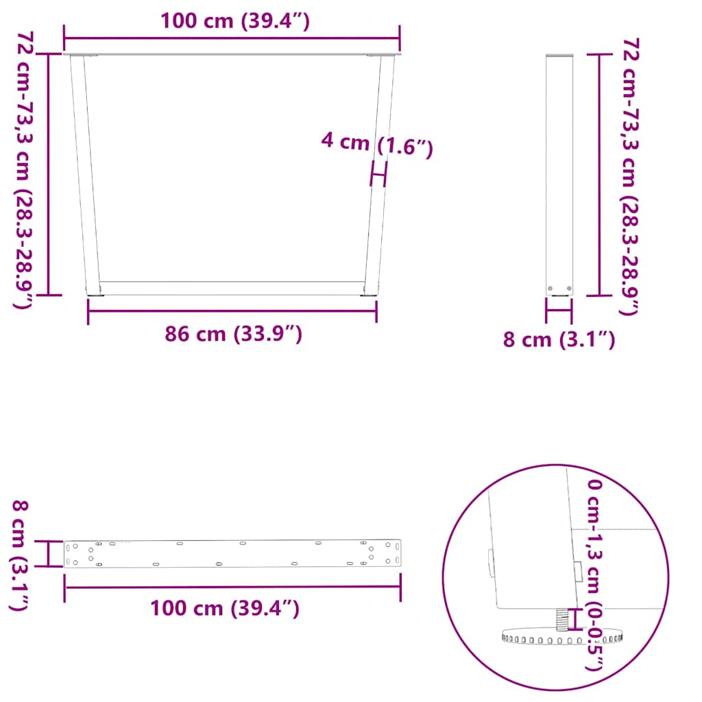 Dining Table Legs V-Shape 2 pcs Anthracite 100x(72-73,3) cm Steel