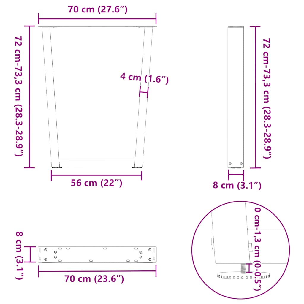 Dining Table Legs V-Shape 3 pcs Black 70x(72-73,3) cm Steel