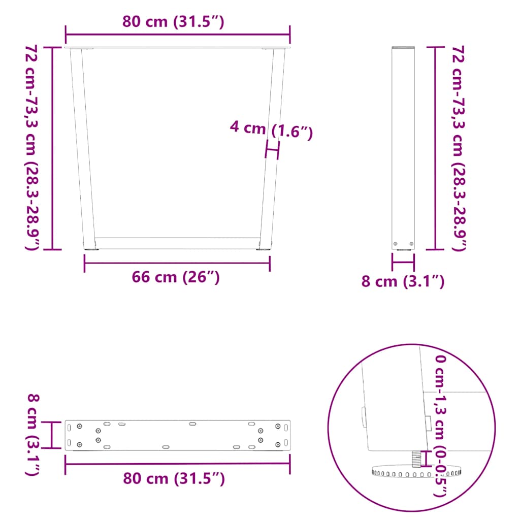 Dining Table Legs V-Shape 3 pcs Anthracite 80x(72-73,3) cm Steel