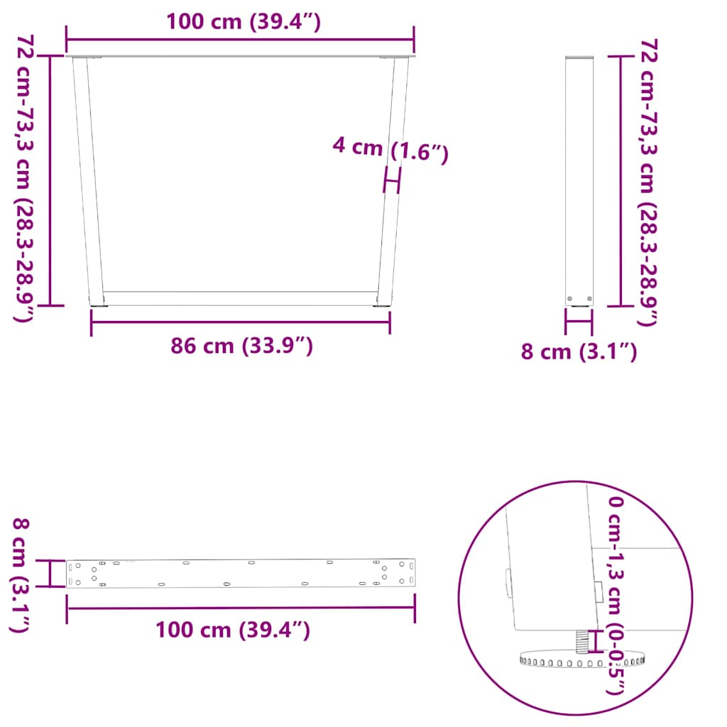 Dining Table Legs V-Shape 3 pcs Black 100x(72-73,3) cm Steel