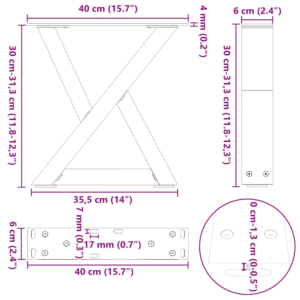 Coffee Table Legs 2 pcs Black 40x(30-31,3) cm Steel