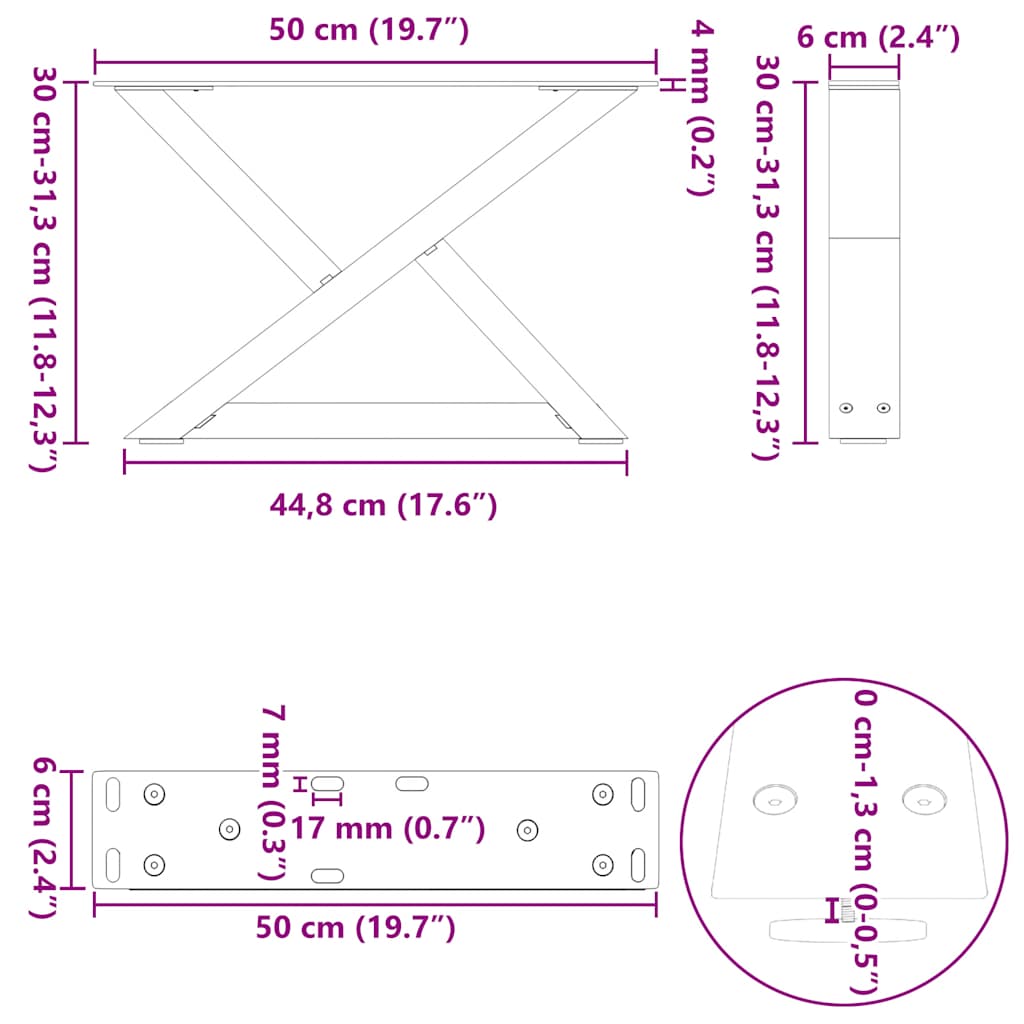 Coffee Table Legs 2 pcs Black 50x(30-31,3) cm Steel