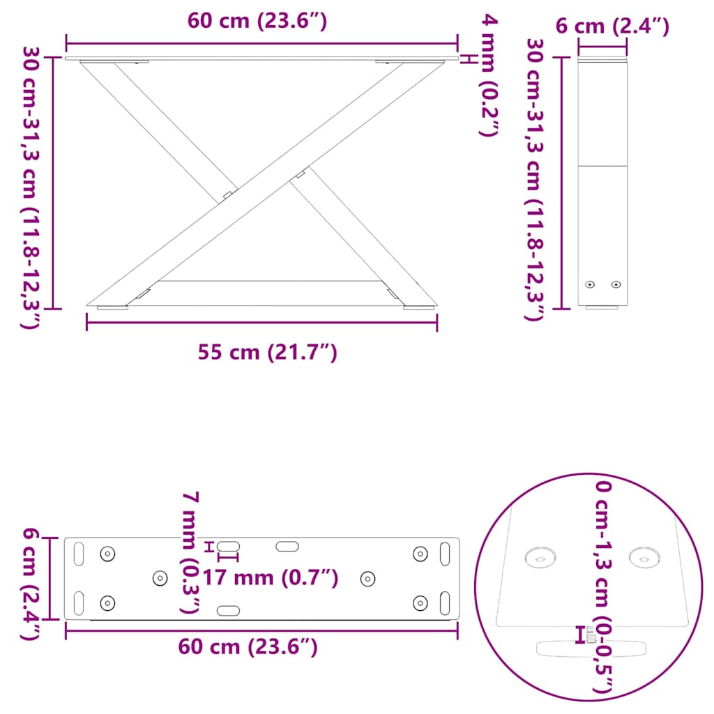 Coffee Table Legs 2 pcs Anthracite 60x(30-31,3) cm Steel