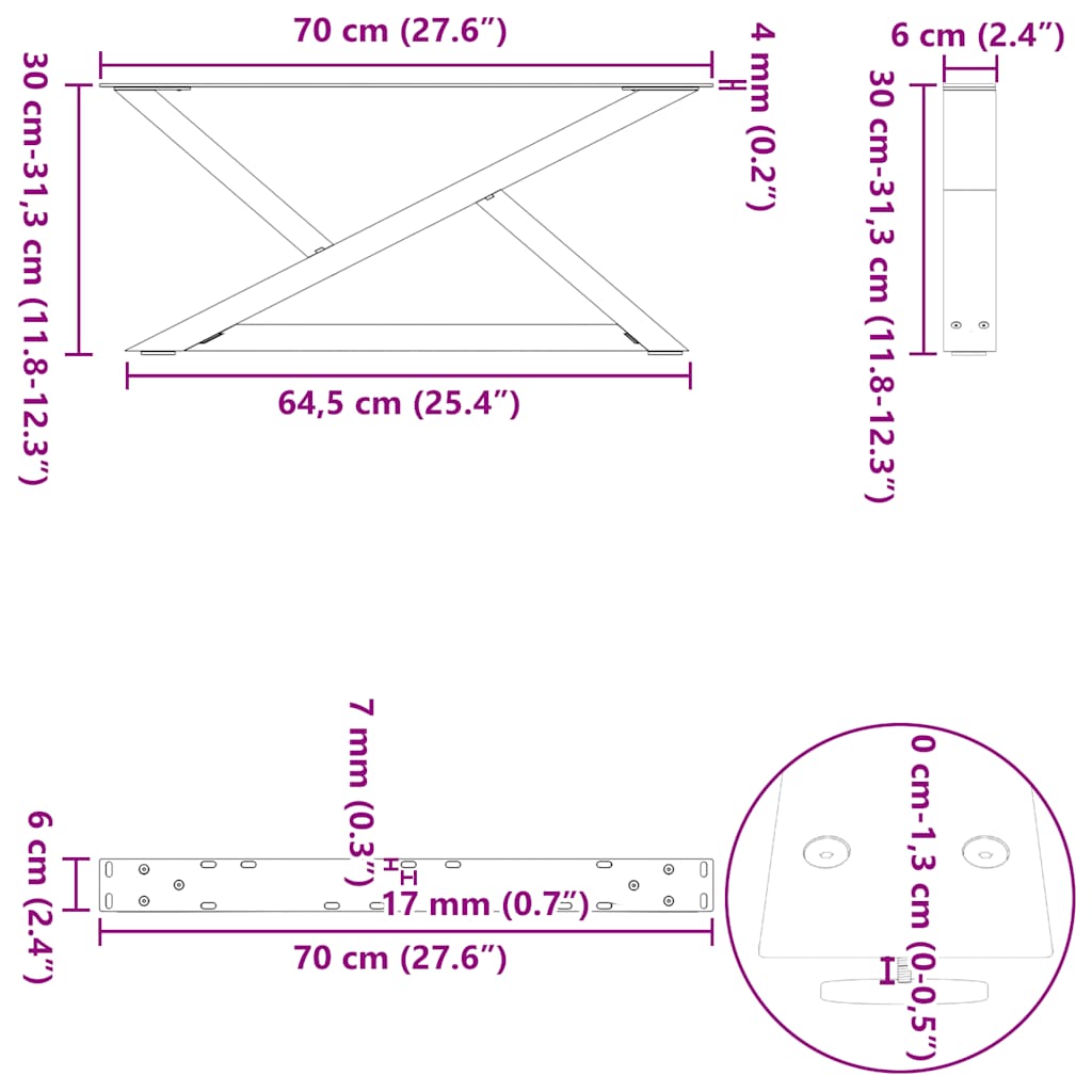 Coffee Table Legs 2 pcs Natural Steel 70x(30-31,3) cm Steel