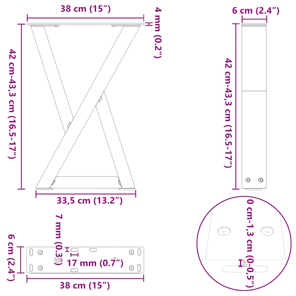 Coffee Table Legs 2 pcs Anthracite 38x(42-43,3) cm Steel