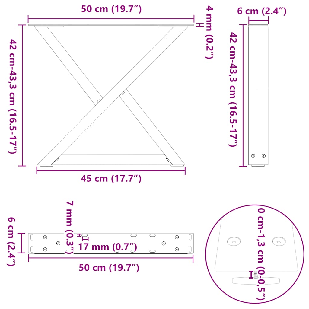 Coffee Table Legs 2 pcs White 50x(42-43,3) cm Steel