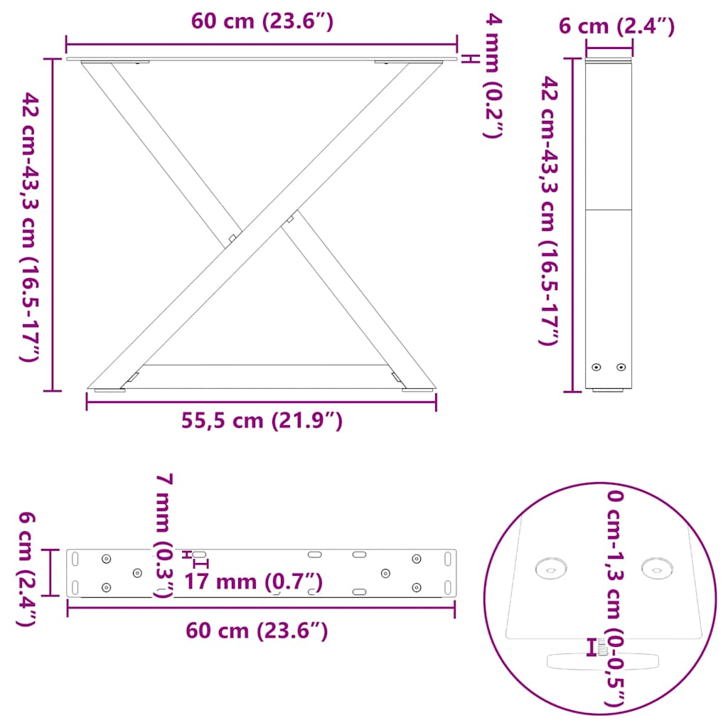 Coffee Table Legs 2 pcs Black 60x(42-43,3) cm Steel