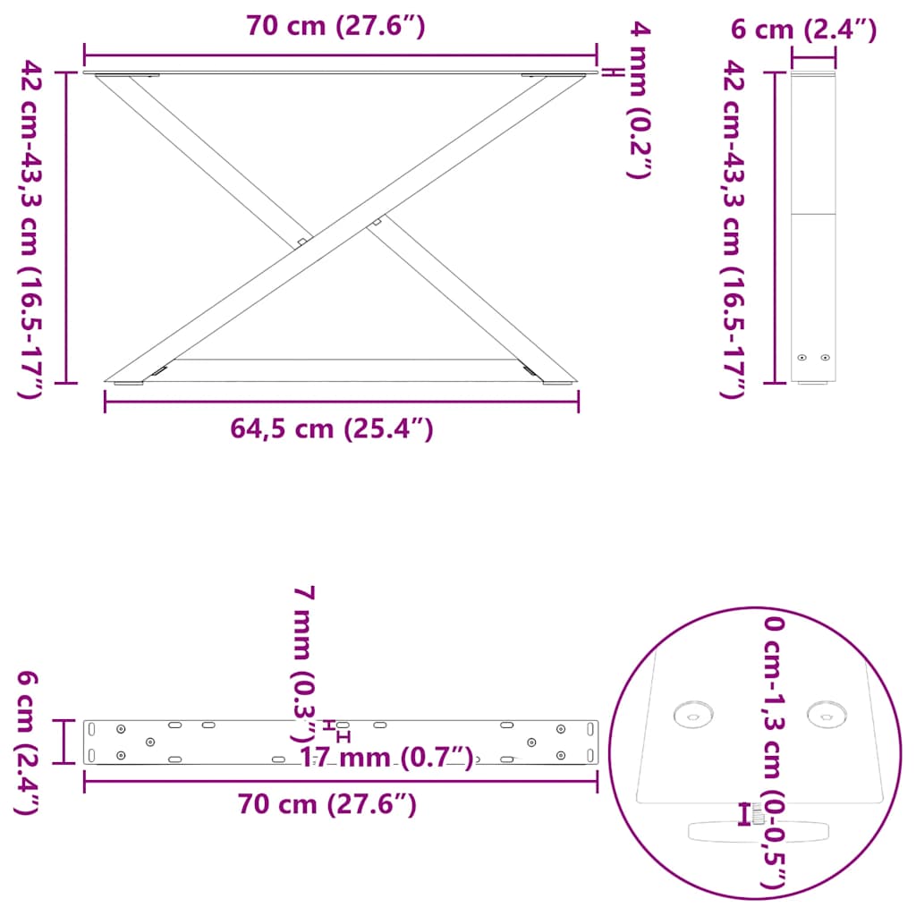 Coffee Table Legs 2 pcs Anthracite 70x(42-43,3) cm Steel