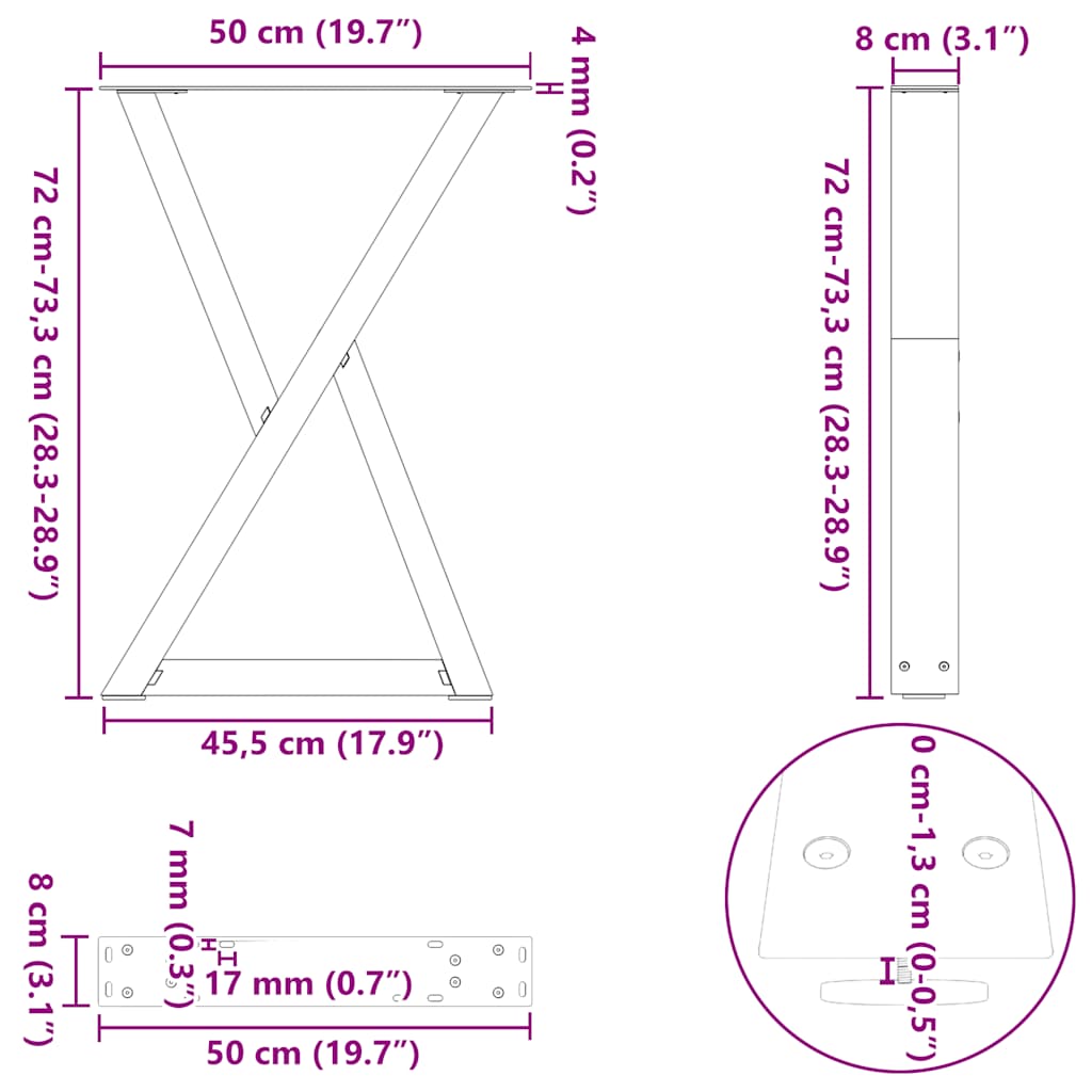Dining Table Legs 2 pcs Black 50x(72-73.3) cm Steel