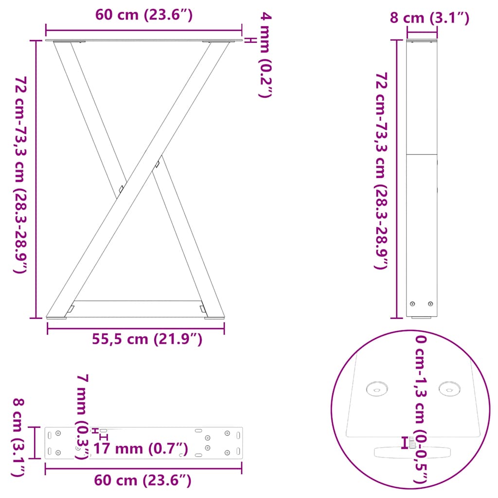 Dining Table Legs 2 pcs Anthracite 60x(72-73,3) cm Steel