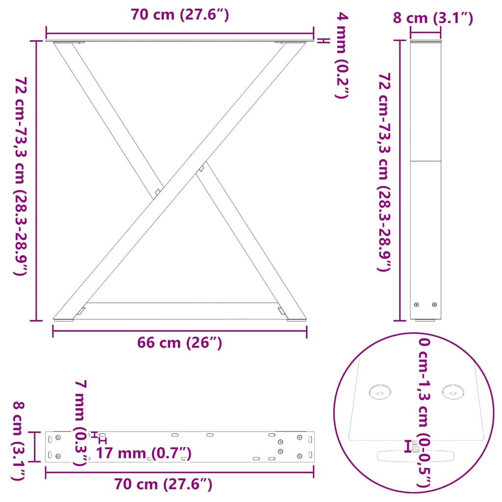 Dining Table Legs 2 pcs Black 70x(72-73,3) cm Steel