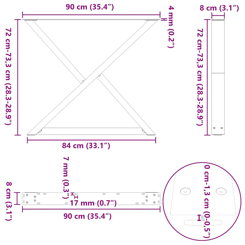 Dining Table Legs 2 pcs Black 90x(72-73,3) cm Steel