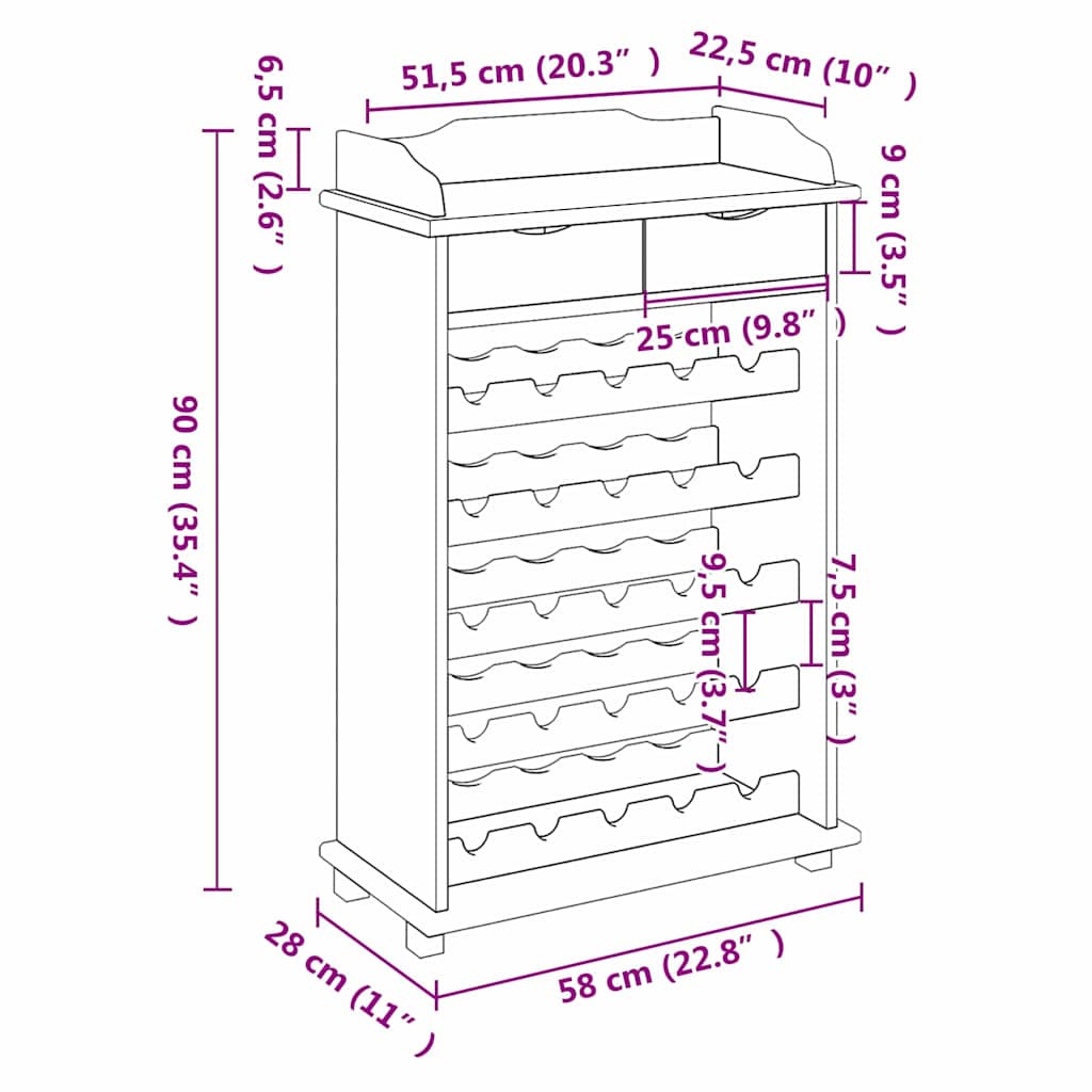 Wine Rack Brown 58 x 28 x 90 cm Solid Pine Wood