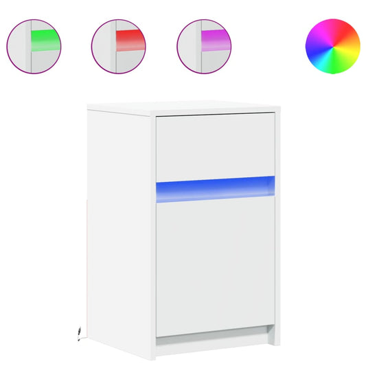 Bedside Cabinet with LED Lights White Engineered Wood Bedside Cabinet with LED Lights White Engineered Wood