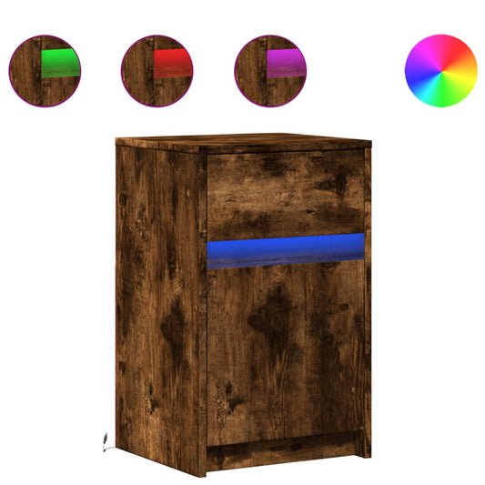 Bedside Cabinet with LED Lights Smoked Oak Engineered Wood Bedside Cabinet with LED Lights Smoked Oak Engineered Wood