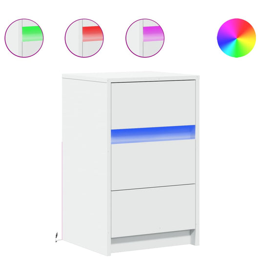 Bedside Cabinet with LED Lights White Engineered Wood Bedside Cabinet with LED Lights White Engineered Wood