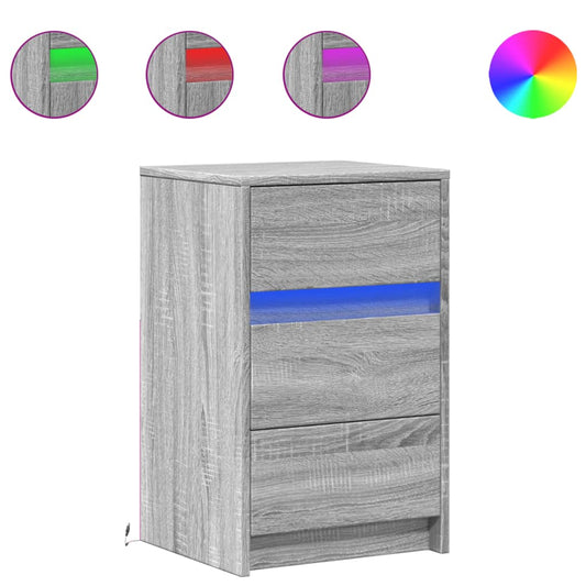 Bedside Cabinet with LED Lights Grey Sonoma Engineered Wood Bedside Cabinet with LED Lights Grey Sonoma Engineered Wood