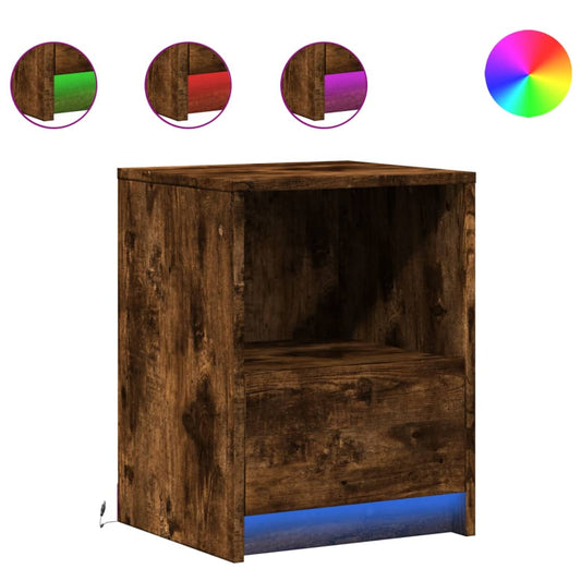 Bedside Cabinet with LED Lights Smoked Oak Engineered Wood Bedside Cabinet with LED Lights Smoked Oak Engineered Wood
