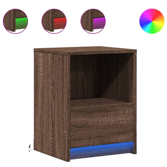 Bedside Cabinet with LED Lights Brown Oak Engineered Wood Bedside Cabinet with LED Lights Brown Oak Engineered Wood