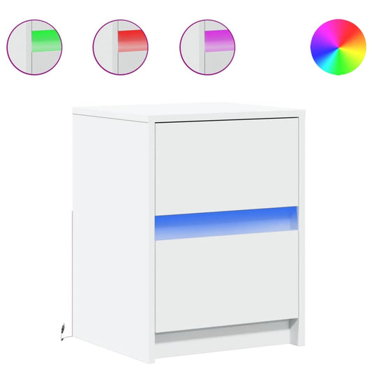 Bedside Cabinets with LED Lights 2 pcs White Engineered Wood Bedside Cabinets with LED Lights 2 pcs White Engineered Wood