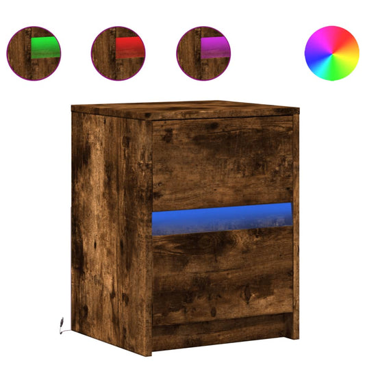 Bedside Cabinets with LED Lights 2 pcs Smoked Oak Engineered Wood Bedside Cabinets with LED Lights 2 pcs Smoked Oak Engineered Wood