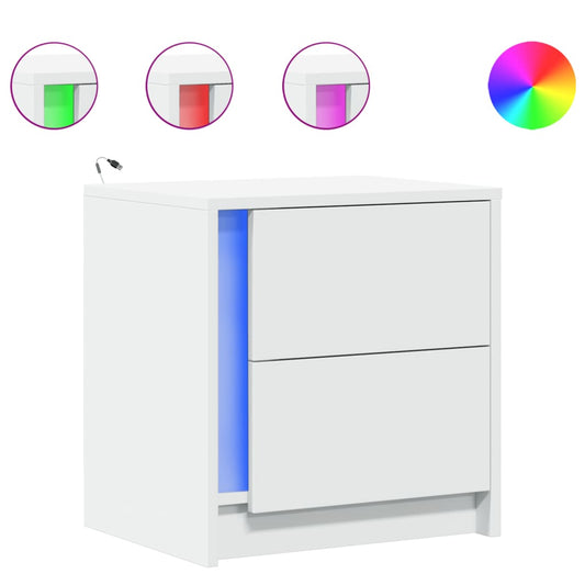 Bedside Cabinets with LED Lights 2 pcs White Engineered Wood Bedside Cabinets with LED Lights 2 pcs White Engineered Wood