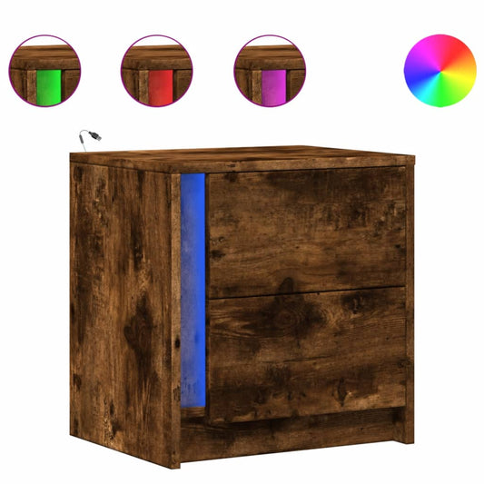 Bedside Cabinets with LED Lights 2 pcs Smoked Oak Engineered Wood Bedside Cabinets with LED Lights 2 pcs Smoked Oak Engineered Wood