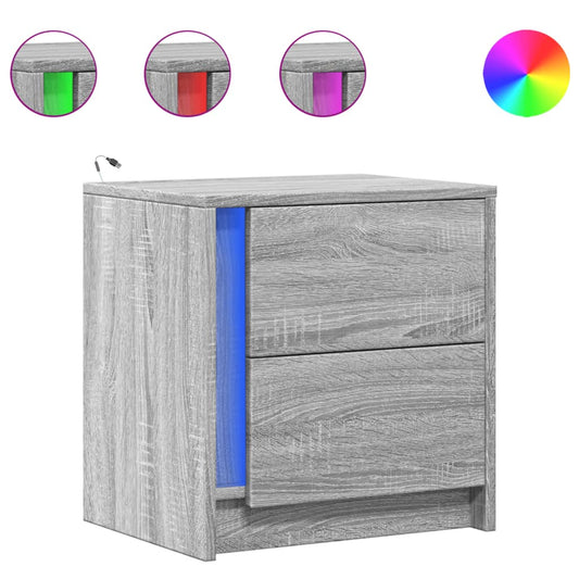 Bedside Cabinets with LED Lights 2 pcs Grey Sonoma Engineered Wood Bedside Cabinets with LED Lights 2 pcs Grey Sonoma Engineered Wood