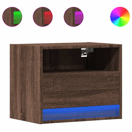 Wall-mounted Bedside Cabinet with LED Lights Brown Oak Wall-mounted Bedside Cabinet with LED Lights Brown Oak