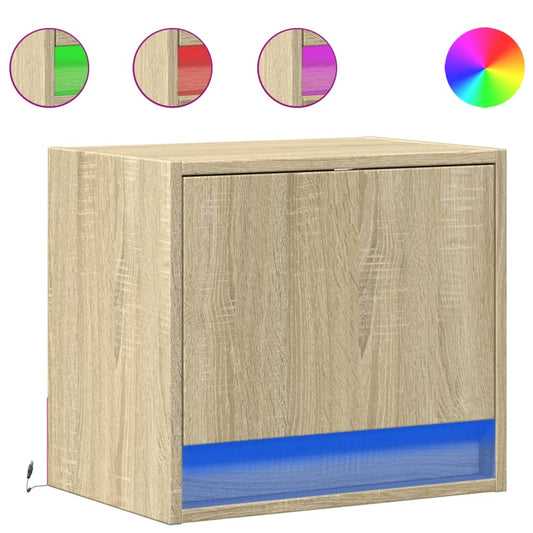 Wall-mounted Bedside Cabinets with LED Lights 2 pcs Sonoma Oak Wall-mounted Bedside Cabinets with LED Lights 2 pcs Sonoma Oak