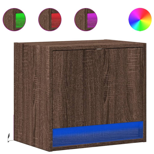 Wall-mounted Bedside Cabinets with LED Lights 2 pcs Brown Oak Wall-mounted Bedside Cabinets with LED Lights 2 pcs Brown Oak