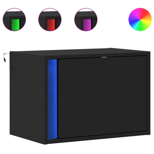 Wall-mounted Bedside Cabinets with LED Lights 2 pcs Black Wall-mounted Bedside Cabinets with LED Lights 2 pcs Black