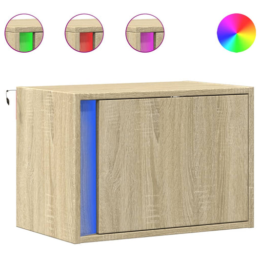Wall-mounted Bedside Cabinets with LED Lights 2 pcs Sonoma Oak Wall-mounted Bedside Cabinets with LED Lights 2 pcs Sonoma Oak
