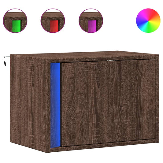 Wall-mounted Bedside Cabinets with LED Lights 2 pcs Brown Oak Wall-mounted Bedside Cabinets with LED Lights 2 pcs Brown Oak