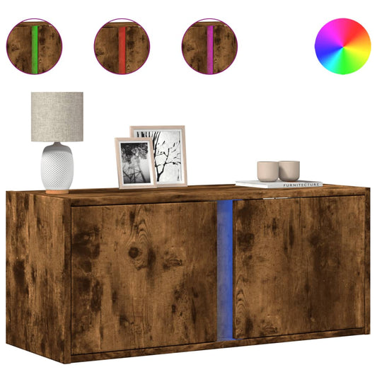 TV Wall Cabinet with LED Lights Smoked Oak 80x31x35 cm TV Wall Cabinet with LED Lights Smoked Oak 80x31x35 cm
