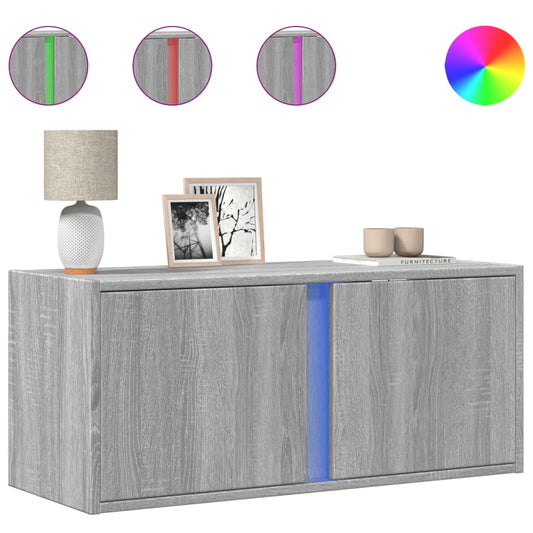 TV Wall Cabinet with LED Lights Grey Sonoma 80x31x35 cm TV Wall Cabinet with LED Lights Grey Sonoma 80x31x35 cm