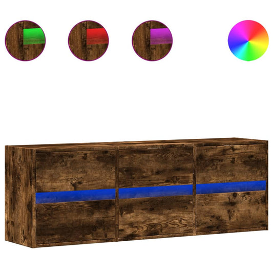 TV Wall Cabinet with LED Lights Smoked Oak 130x31x45 cm TV Wall Cabinet with LED Lights Smoked Oak 130x31x45 cm