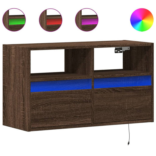 TV Wall Cabinet with LED Lights Brown Oak 80x31x45 cm TV Wall Cabinet with LED Lights Brown Oak 80x31x45 cm