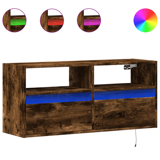 TV Wall Cabinet with LED Lights Smoked Oak 100x31x45 cm TV Wall Cabinet with LED Lights Smoked Oak 100x31x45 cm