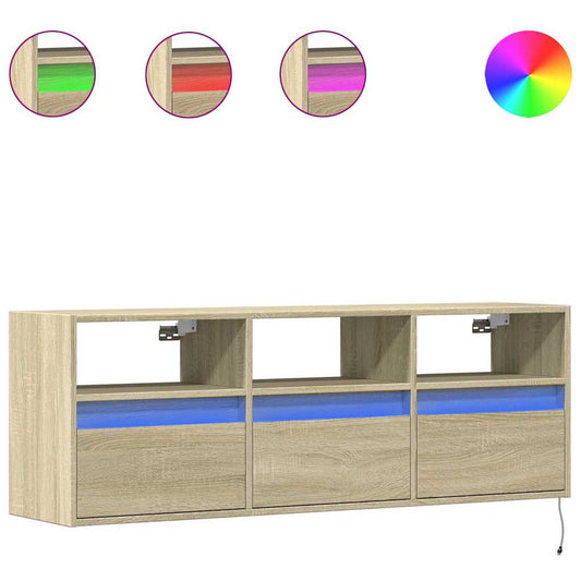 TV Wall Cabinet with LED Lights Sonoma Oak 130x31x45 cm TV Wall Cabinet with LED Lights Sonoma Oak 130x31x45 cm