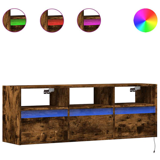 TV Wall Cabinet with LED Lights Smoked Oak 130x31x45 cm TV Wall Cabinet with LED Lights Smoked Oak 130x31x45 cm