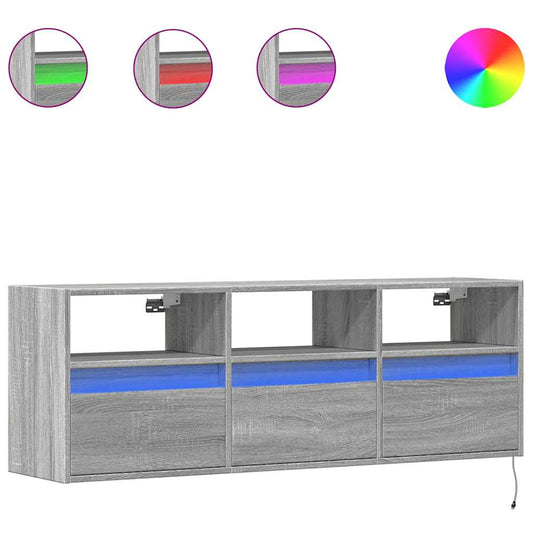 TV Wall Cabinet with LED Lights Grey Sonoma 130x31x45 cm TV Wall Cabinet with LED Lights Grey Sonoma 130x31x45 cm
