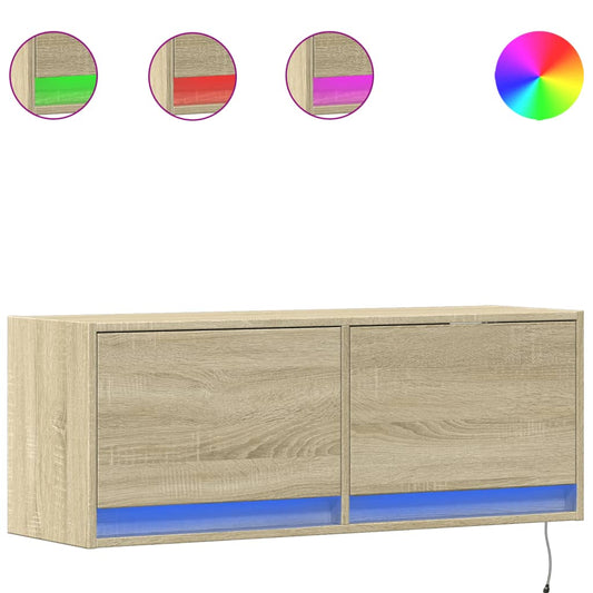 TV Wall Cabinet with LED Lights Sonoma Oak 100x31x38 cm TV Wall Cabinet with LED Lights Sonoma Oak 100x31x38 cm